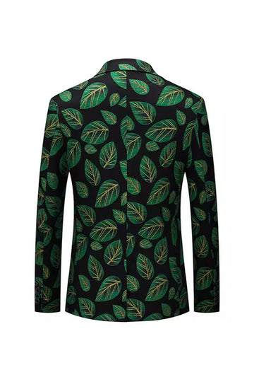 Folha Verde Escura Estampada Lapela Blazer Masculino